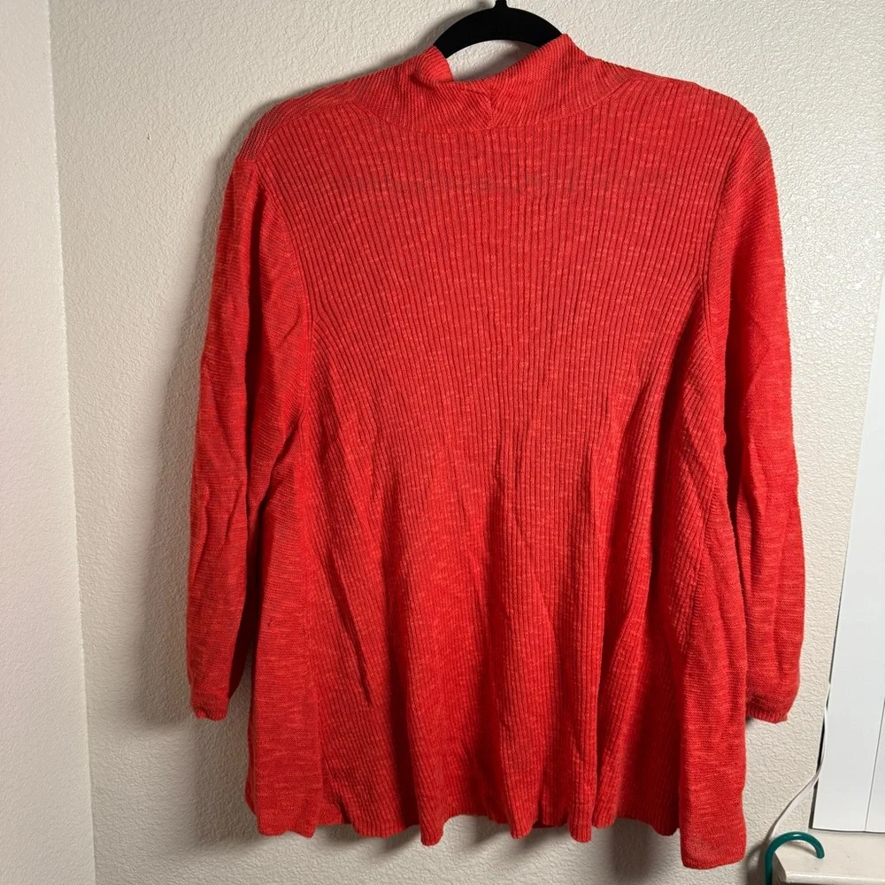 Eileen Fisher Sz L Women's Open‎ Front Cardigan Sweater Linen Cotton Blend Coral